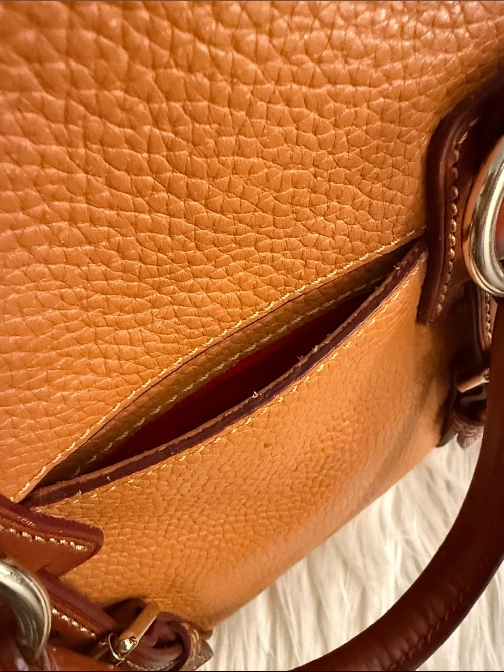 Dooney & Bourke Two-Tone Orange Pebbled Leather Satchel